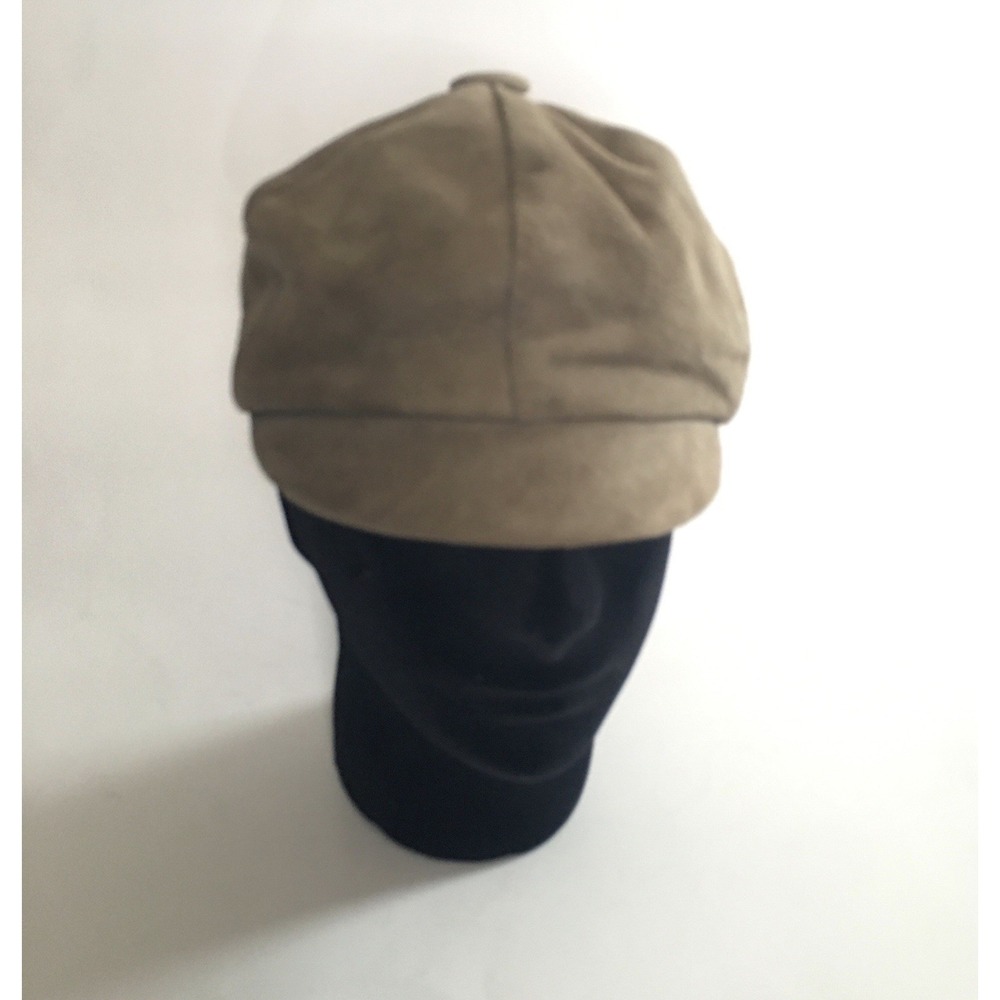 Genuine Suede Newsboy Cap Hat Unisex Tan Baker Boy Cabbie 70s Biker Moto Newsie - Picture 8 of 12
